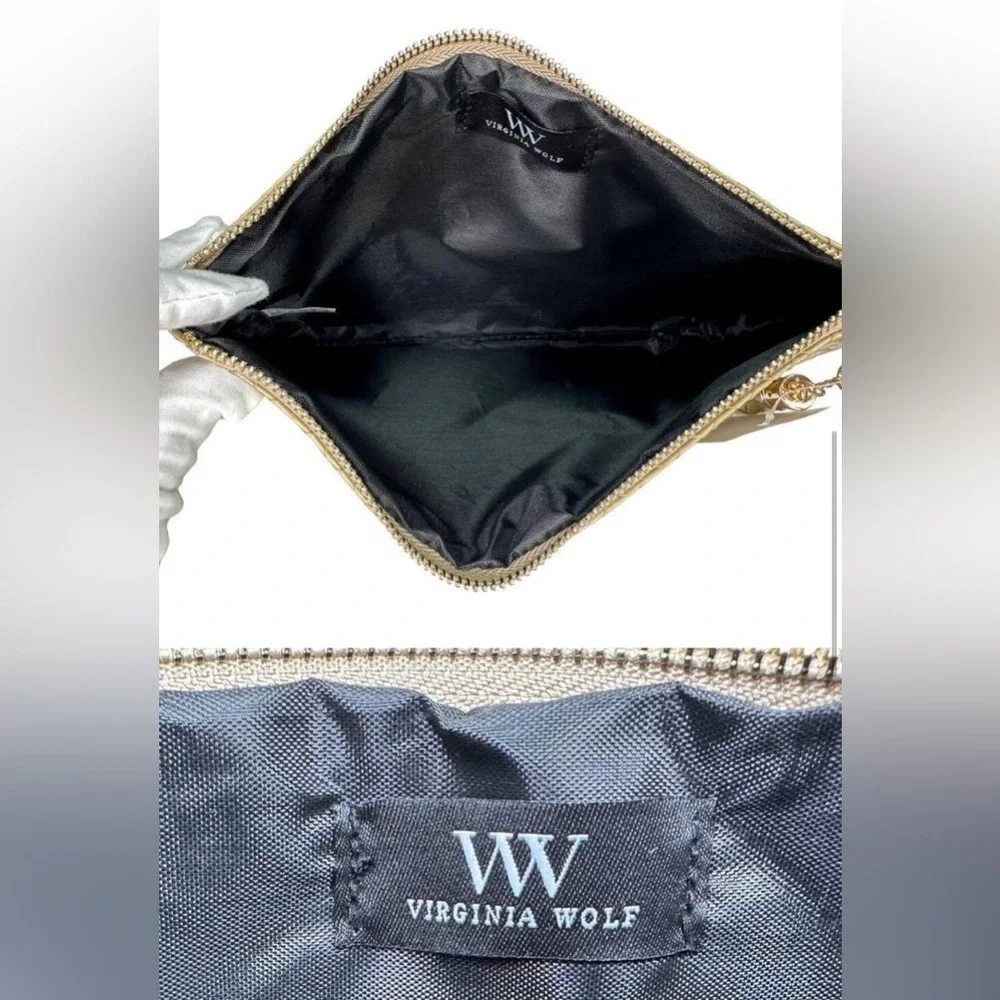 Virginia Wolf Faux Leather Metallic Gold Woven Clutch Cosmetic Bag NWT NIB 🌴